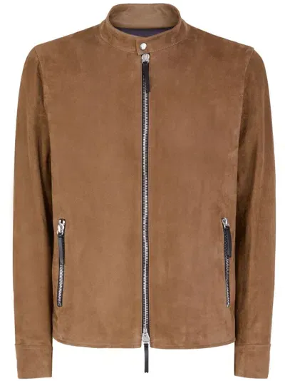 Giuseppe Zanotti Oscar Zip-up Suede Jacket In Brown