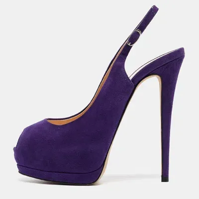 Pre-owned Giuseppe Zanotti Purple Suede Peep Toe Slingback Pumps Size 40