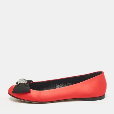 Pre-owned Giuseppe Zanotti Red Satin Bow Ballet Flats Size 37.5