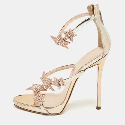 Pre-owned Giuseppe Zanotti Rose Gold Leather Harmony Star Sandals Size 37