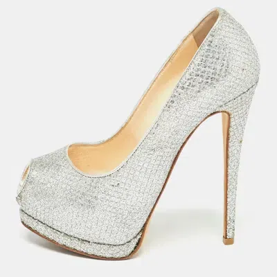 Pre-owned Giuseppe Zanotti Silver Glitter Fabric Sharon Pumps Size 36