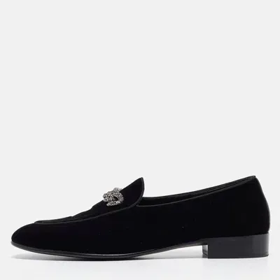 Pre-owned Giuseppe Zanotti Velvet Chain Detail Smoking Slippers Size 45 In Black