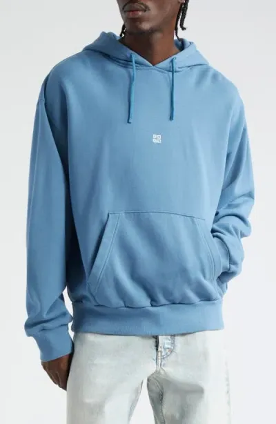 Givenchy 4g Embroidered Cotton French Terry Hoodie In Blue/white