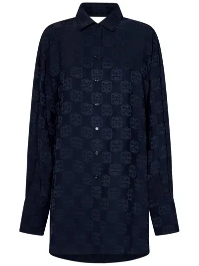 Givenchy 4g Liquid Jacquard Oversized Shirt In Navy