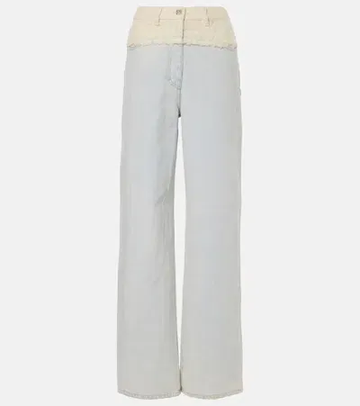 Givenchy 4g Liquid Tweed-trimmed Wide-leg Jeans In Blue