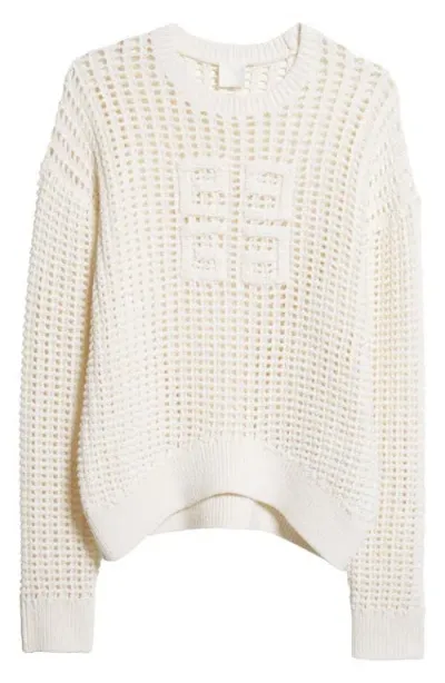 Givenchy 4g Logo Wool & Cashmere Open Stitch Sweater In White