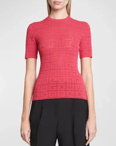 Givenchy 4g Monogram Lace Short-sleeve Sweater In Raspberry