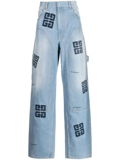 Givenchy Signature 4g-motif High-waisted Jeans In Blue