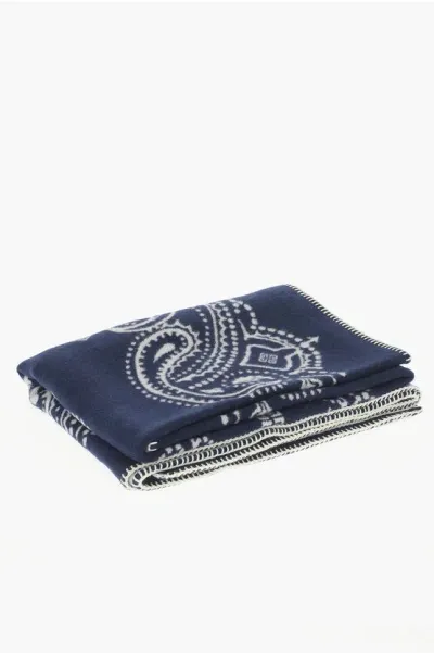 Givenchy Bandana-motif Wool Maxi Scarf In Blue