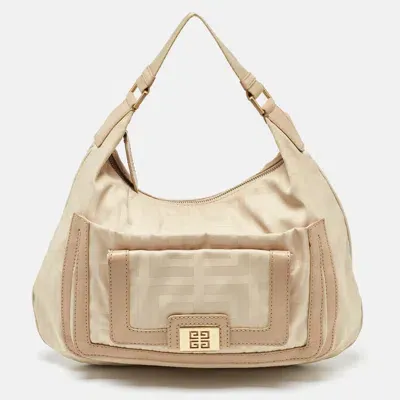 Pre-owned Givenchy Beige Signature Canvas And Leather Hobo