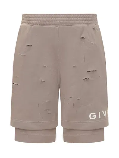 Givenchy Destroyed Effect Bermuda Shorts In Beige