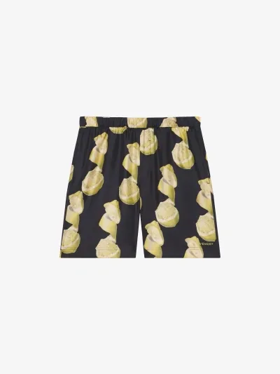 Givenchy Bermuda Shorts In Printed Silk In Black Yellow