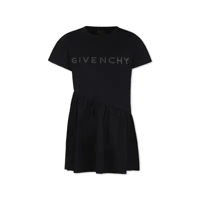 Givenchy Kids' Black Dress For Girl With Logo And Rhinestones