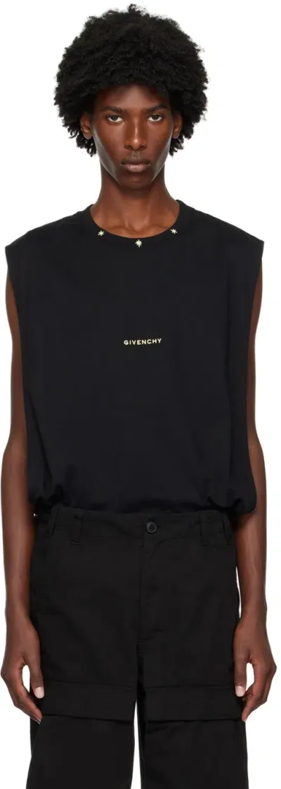 Givenchy Black Embroidered Logo Tank Top In 001-black