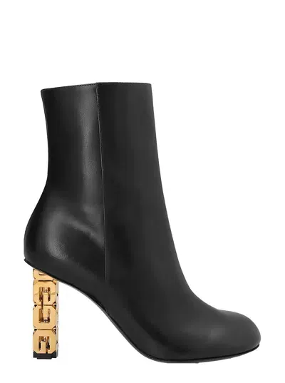 Givenchy Black G Cube Leather Ankle Boot With Gold Heel