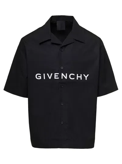 Givenchy Black Hawaii Shirt With Contrasting Lettering In Cotton Man