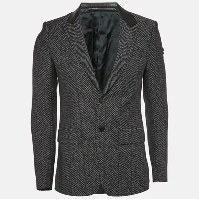 Pre-owned Givenchy Black Herringbone Wool Single Breasted Blazer S