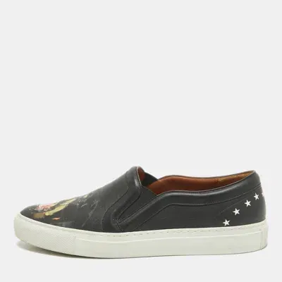 Pre-owned Givenchy Black Leather Printed Rottweiler Slip On Sneakers Size 38