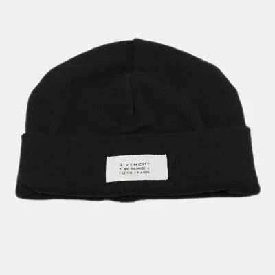 Pre-owned Givenchy Black Logo-appliquéd Wool-blend Beanie