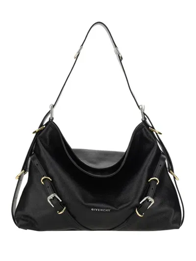 Givenchy Medium Voyou Buckle Shoulder Bag In Tumbled Leather In Black