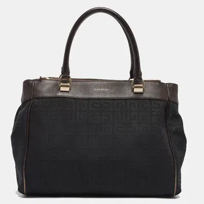 Pre-owned Givenchy Black Monogram Fabric And Leather Double Zip Tote