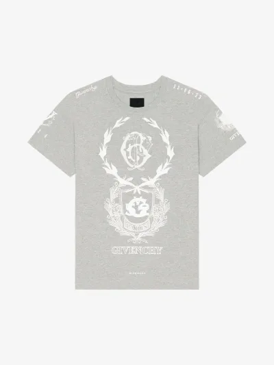 Givenchy Crest T-shirt In Cotton In Light Grey Melange