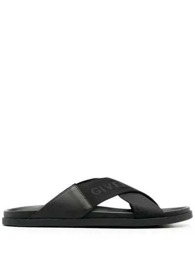 Givenchy Crossover-strap Flat Slides In Black