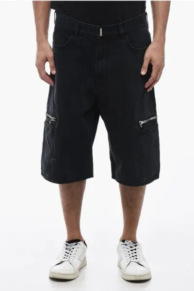 Givenchy Denim Cargo Shorts With Logoed Zips In Black