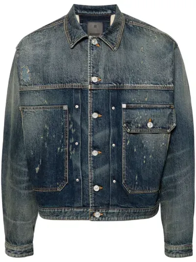 Givenchy Distressed Denim Jacket In 415 Indigo Blue