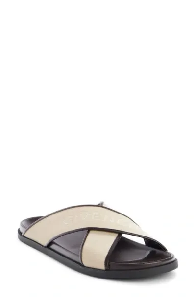 Givenchy G Beach Logo Jacquard Cross Strap Slide In Beige