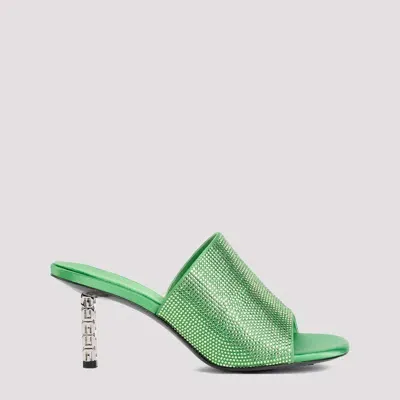 Givenchy G Cube Mules In Satin With Strass In Absynthe Green