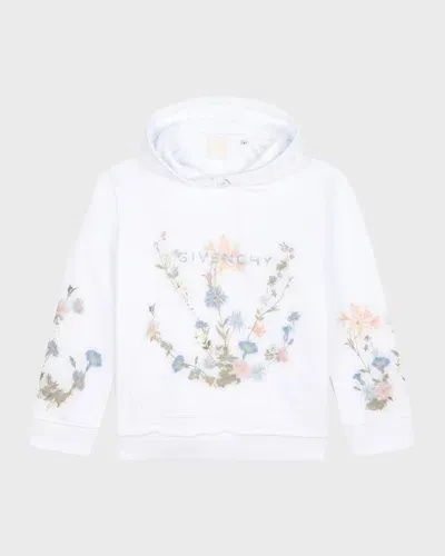 Givenchy Kids' Girl's Floral-print Hoodie W/ Logo In White