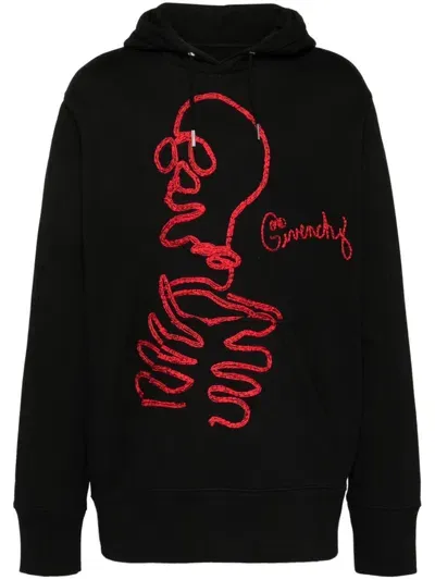 Givenchy Graphic Embroidered Hooded Sweatshirt In Black