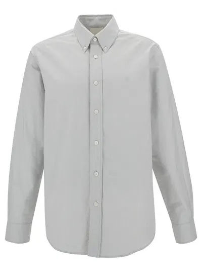 Givenchy Grey Button-down Shirt With 4g Embroidery In Cotton Man In White