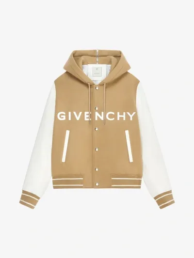 Givenchy Hooded Varsity Jacket In Wool And Leather In White