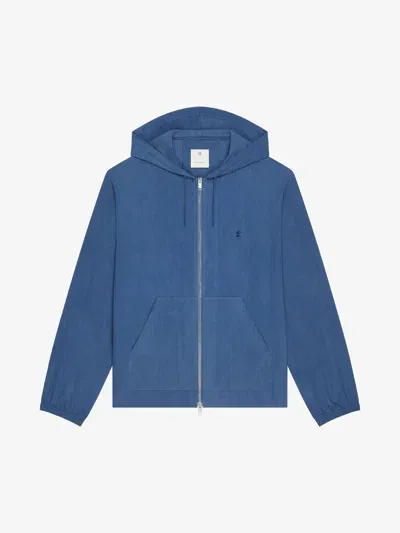 Givenchy Zipped Hoodie In Ozone Washed Cotton With 4g Detail In Blue