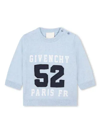 Givenchy Babies' Intarsia Knit-logo Crew-neck Jumper In Blue