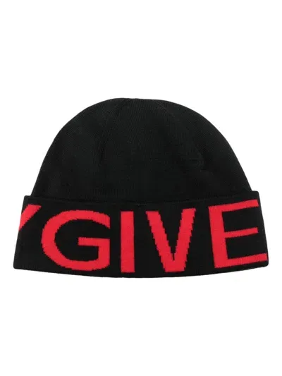 Givenchy Intarsia-knit Logo Wool Beanie In Schwarz