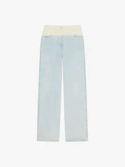 Givenchy Oversized Jeans In Mixed Denim And Tweed With 4g Liquid Detail In Blue