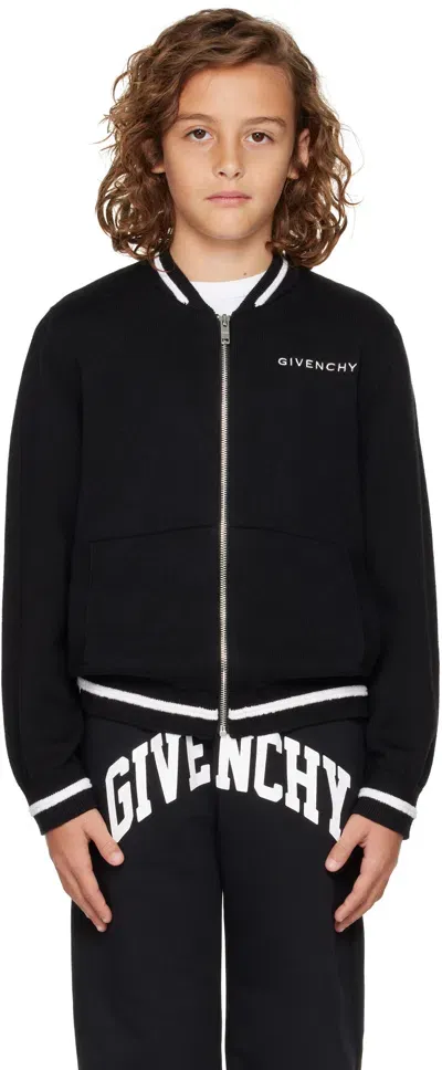 Givenchy Kids Black Cotton & Cashmere Cardigan In 09b Black