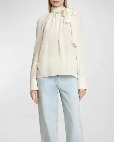 Givenchy Lavalliere Scarf-neck Long-sleeve Silk Blouse In Ecru