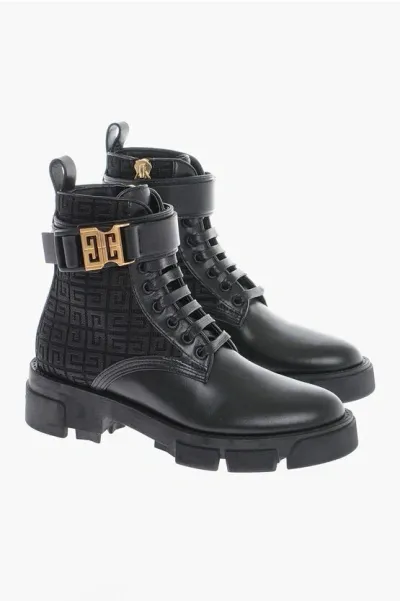 Givenchy Leather Combat Boots With Monogram Logo And Statement Buckle In Black