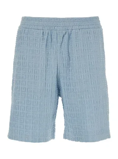 Givenchy Light Blue Bermuda Shorts With 4g Motif In Cotton Blend Man