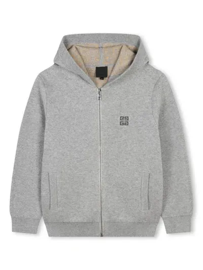 Givenchy Kids' Logo-embroidered Zip-up Hoodie In Grey