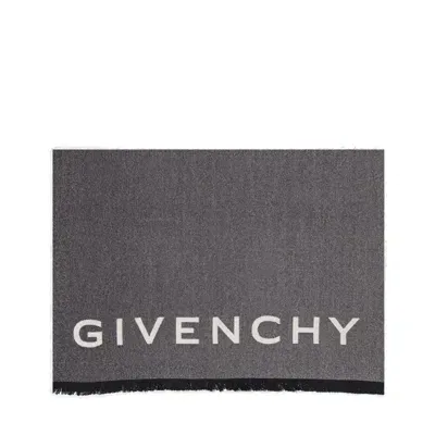 Givenchy Logo Intarsia Fringed Scarf In Grey