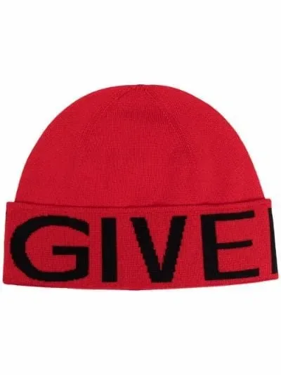 Givenchy Logo Intarsia Knitted Beanie In Red