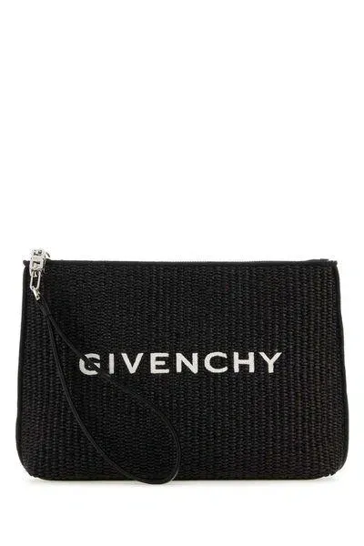 Givenchy Logo Rafia Pouch In Black