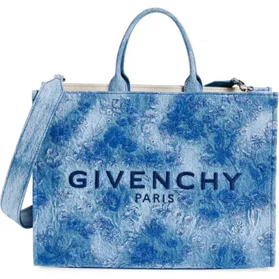 Givenchy Medium G-tote Bag In Washed Embroidered Denim In Multicolor