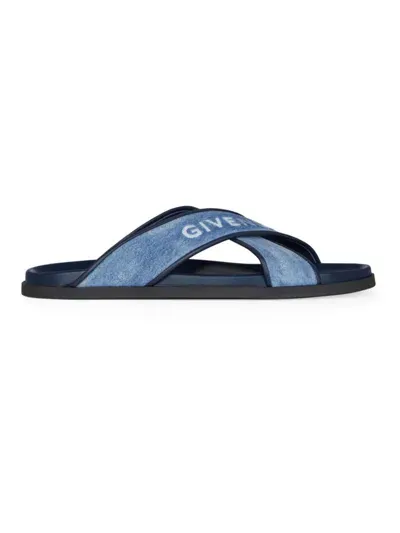 Givenchy Sandales Plates G Plage En Denim In Denim Blue