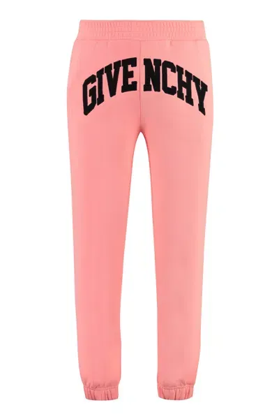 Givenchy Tapered Logo-embroidered Cotton-jersey Sweatpants In Coral